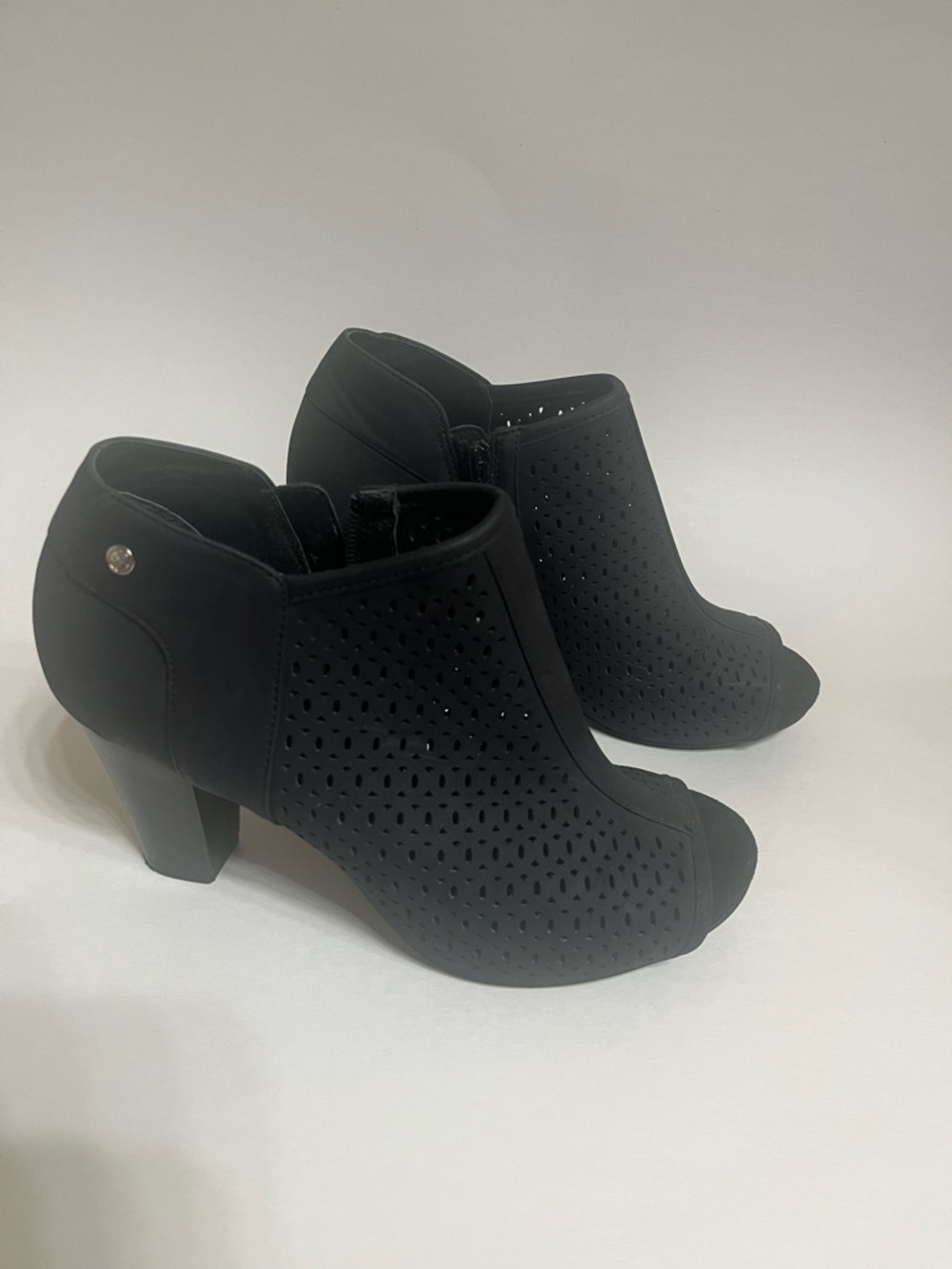 Giani Bernini Black Perforated Peep-Toe Block Heel Booties